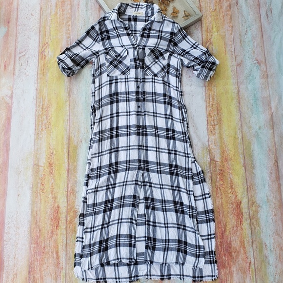 Bella Dahl Rayon Plaid Duster Maxi Shirt Dress L - Picture 2 of 7